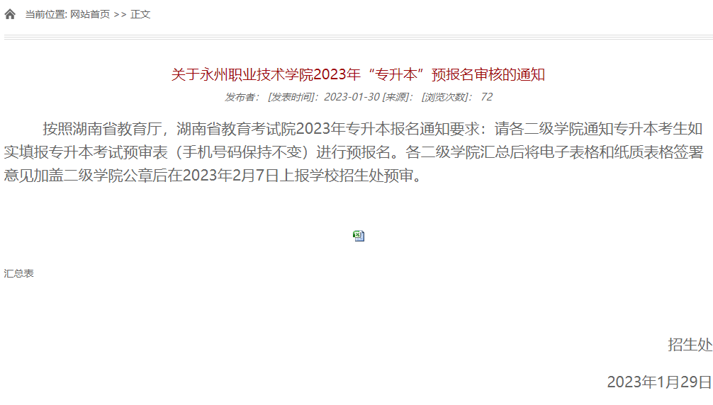 2023年永州職業技術學院專升本預報名審核通知
