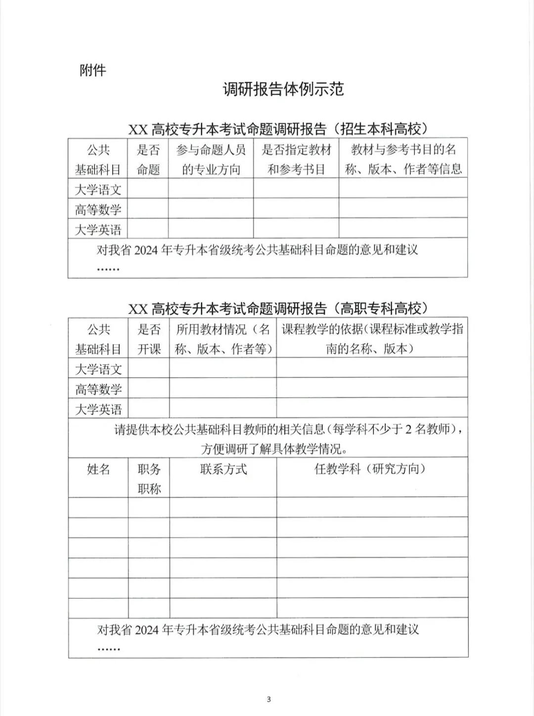 關于開展2024年湖南省普通高等學校專升本考試命題書面調研工作的函